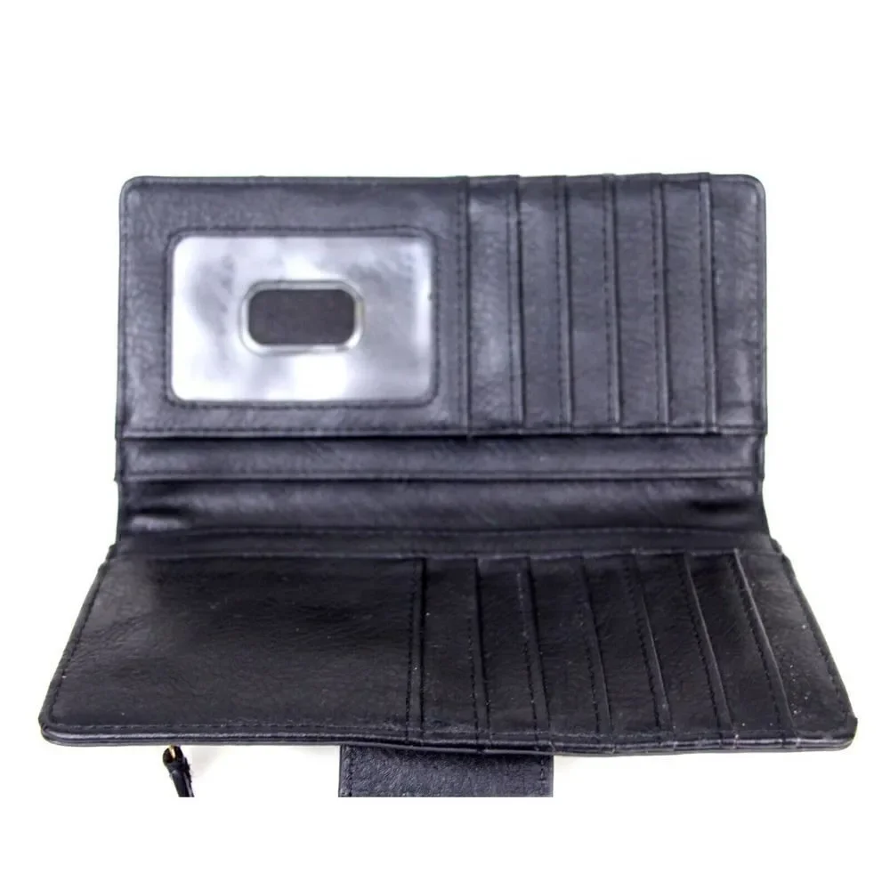 FOSSIL BLACK GENUINE LEATHER ID CARD COIN HOLDER BILL BIFOLD WALLET PURSE